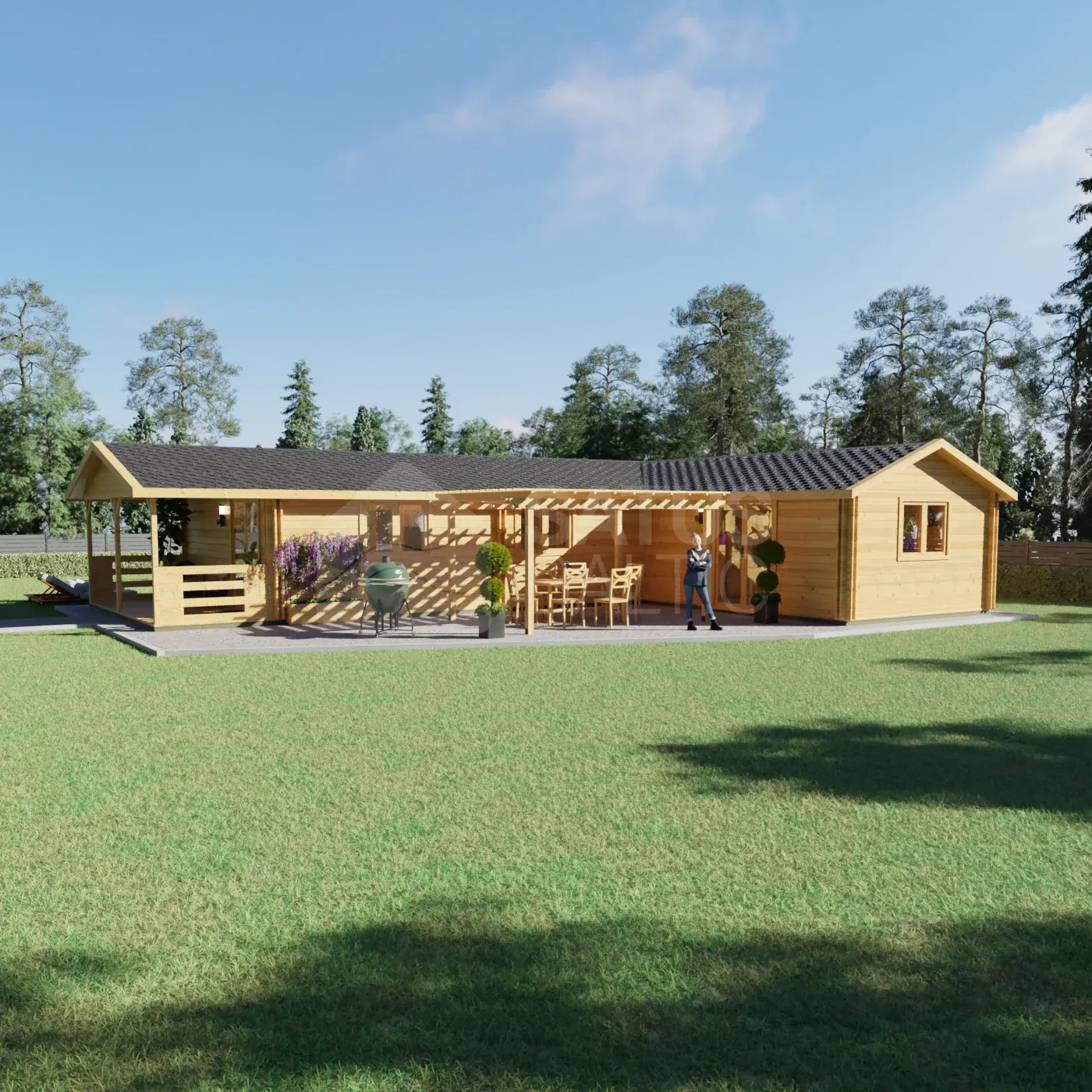 Alicante 14.46×11.5 m – wooden cabin, 110 m², 6 rooms