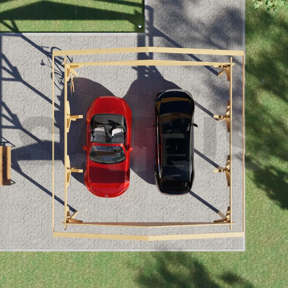 Carport 5.95×5.95 m – medinė stoginė automobiliui, 35.4 m² – nuotrauka 5