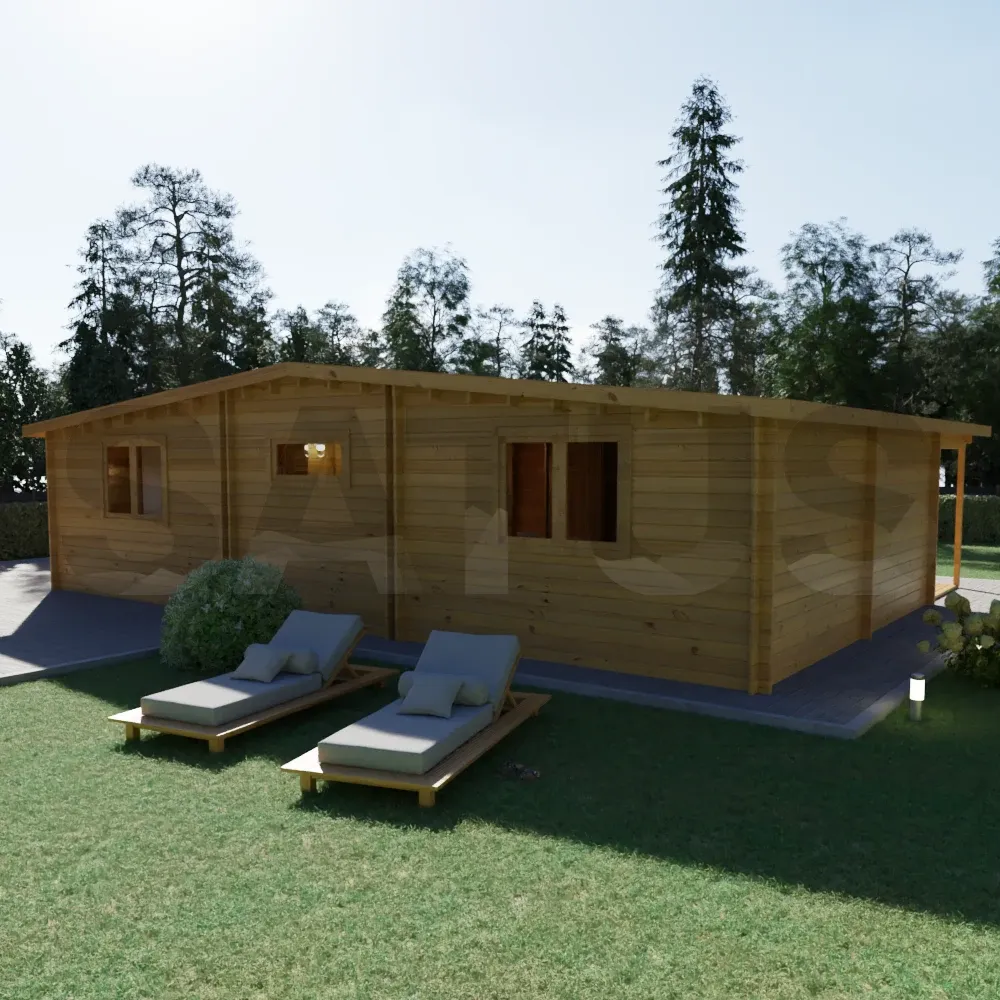Coruna 10.5×7.95 m – medinis namelis, 83.4 m², 4 patalpos – nuotrauka 2
