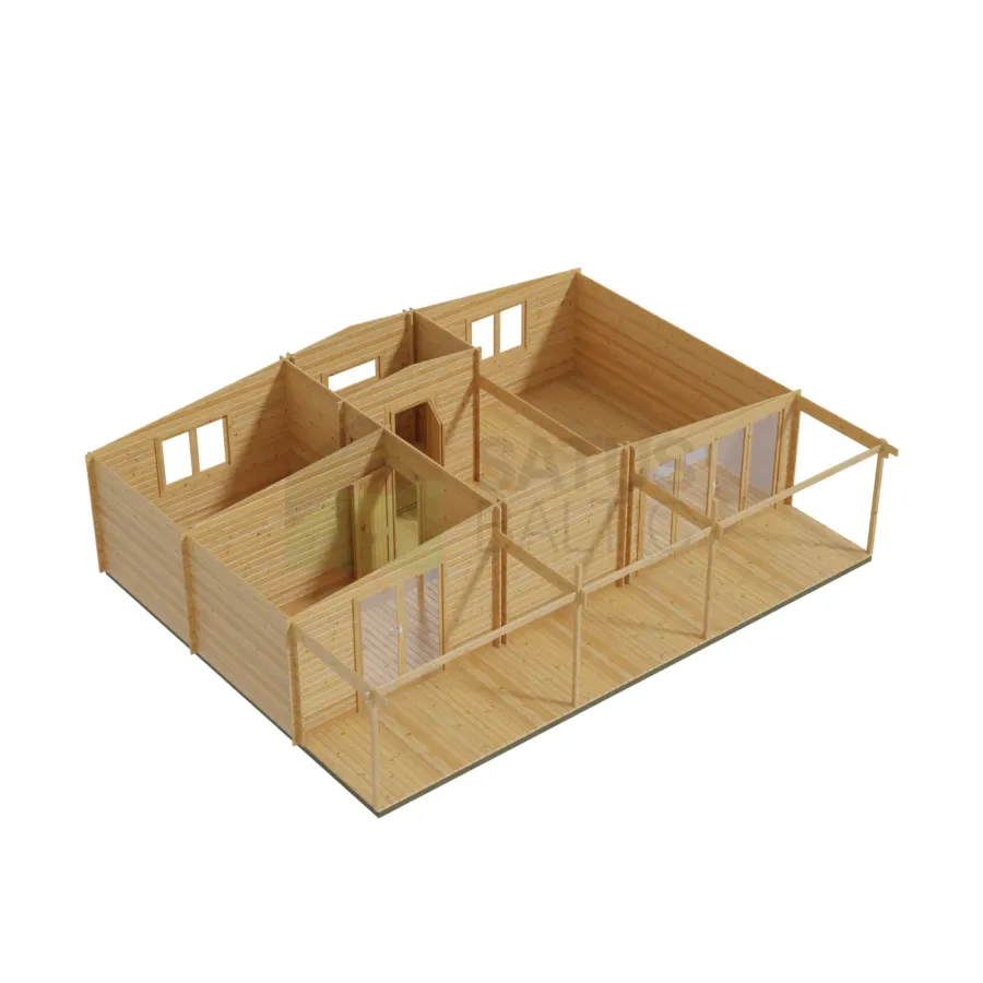 Coruna 10.5×7.95 m – Construction view: the wooden walls without the roof