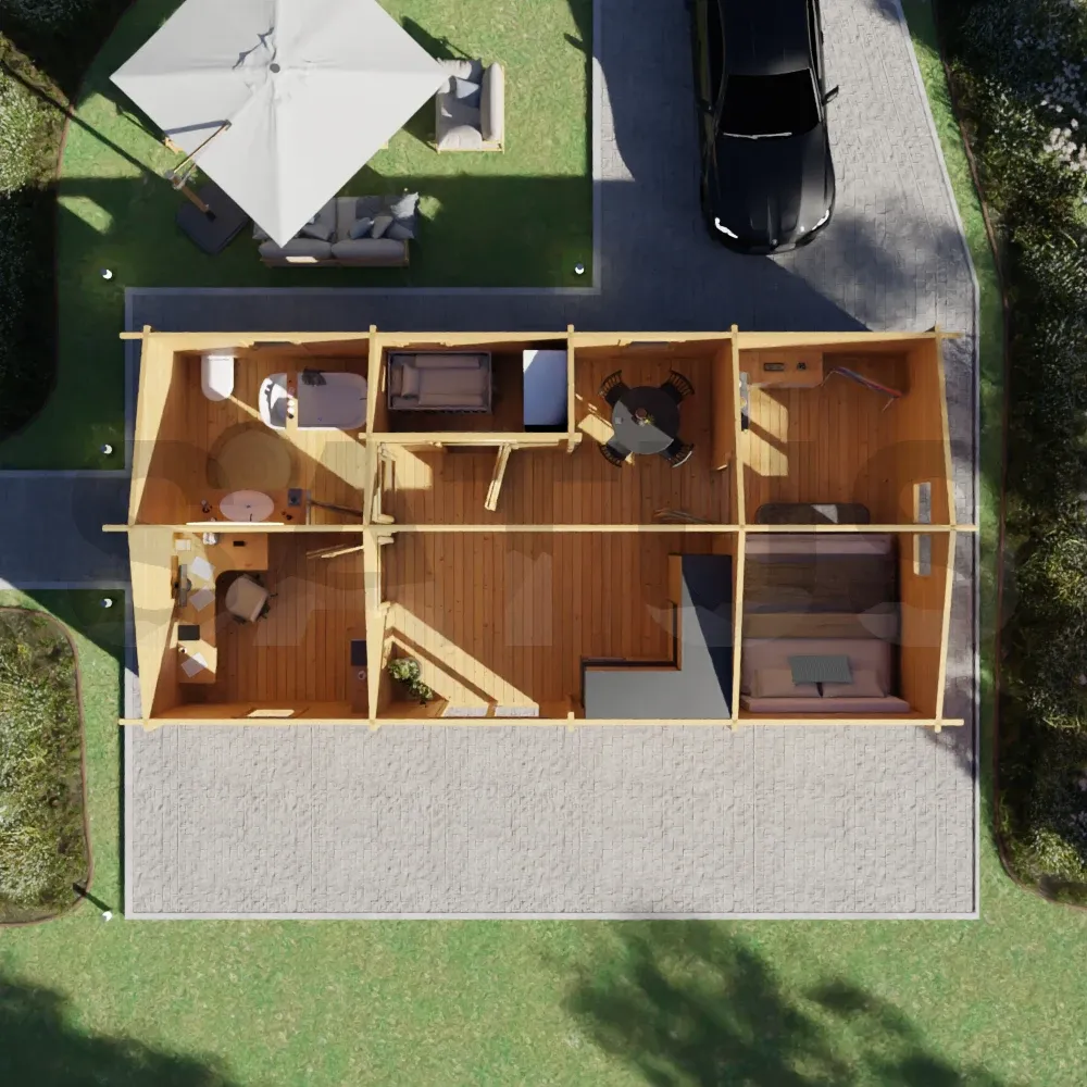 Pinto 5.95x10 m – medinis namelis, 59.5 m², 5 patalpos – nuotrauka 5