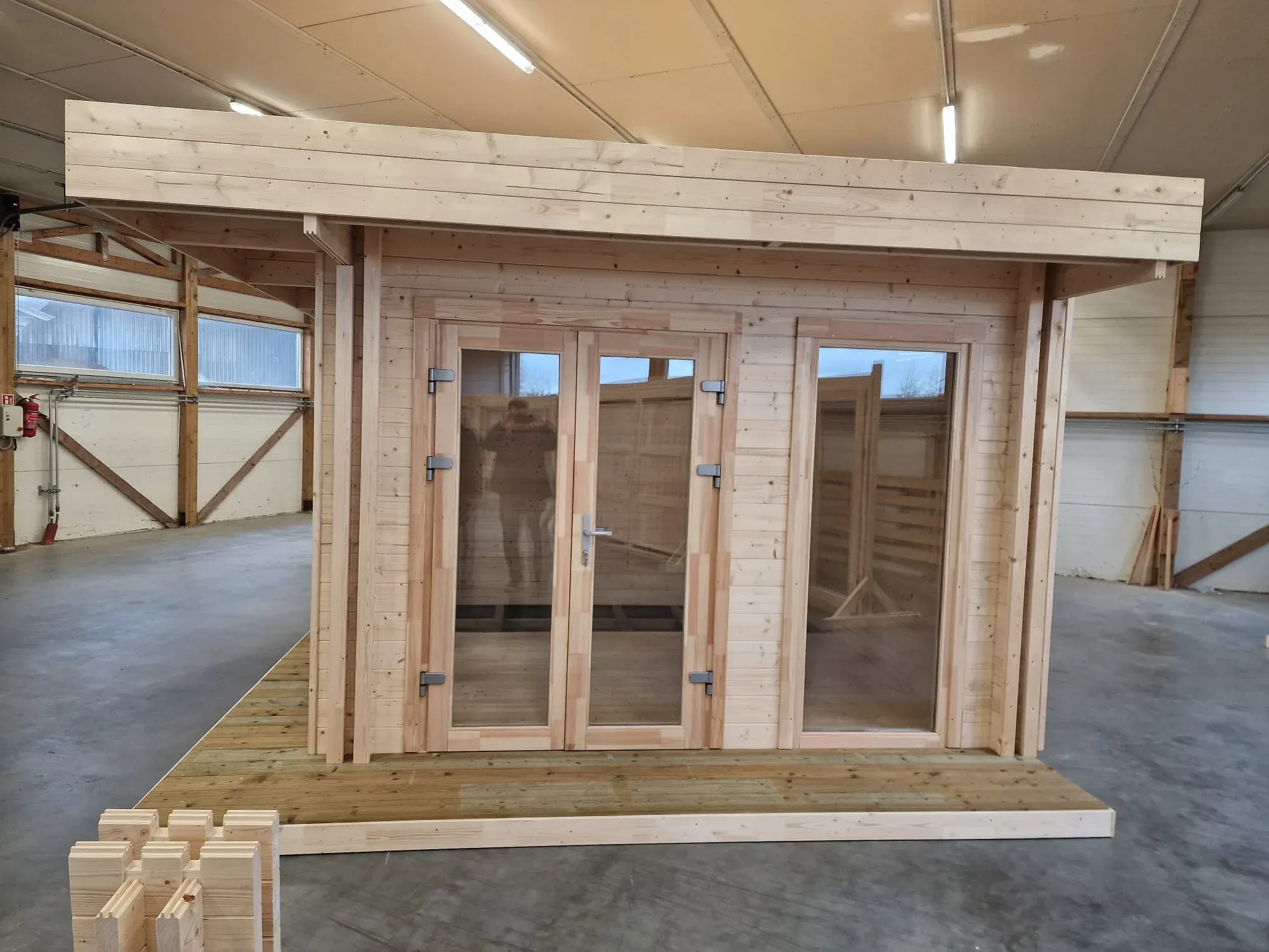 Satus Baltic garden cabin assembled in the factory hall